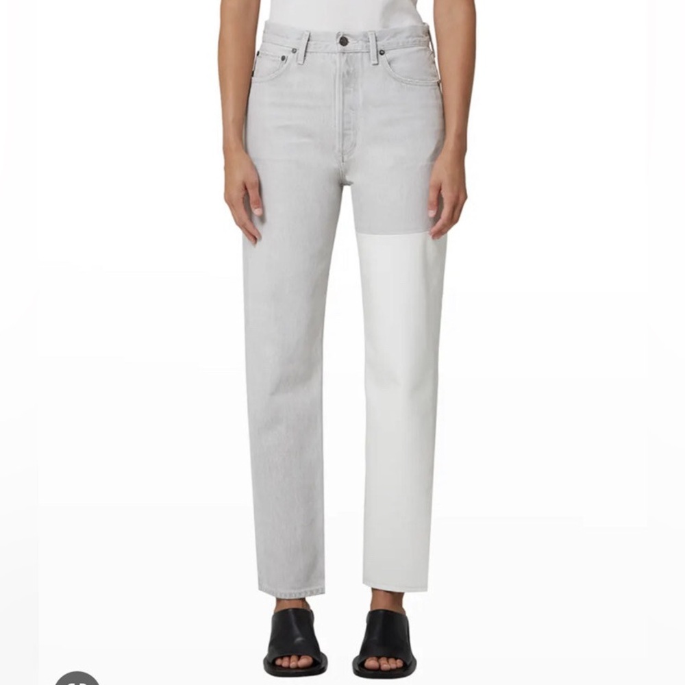 Agolde 90’s Pinched Pieced Leather Jeans in Coin Lace 33 $250